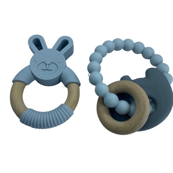 LouLou Lollipop Baby Teether Set - Silicone & Wood - Bunny & Bear Design - Picture 2 of 6